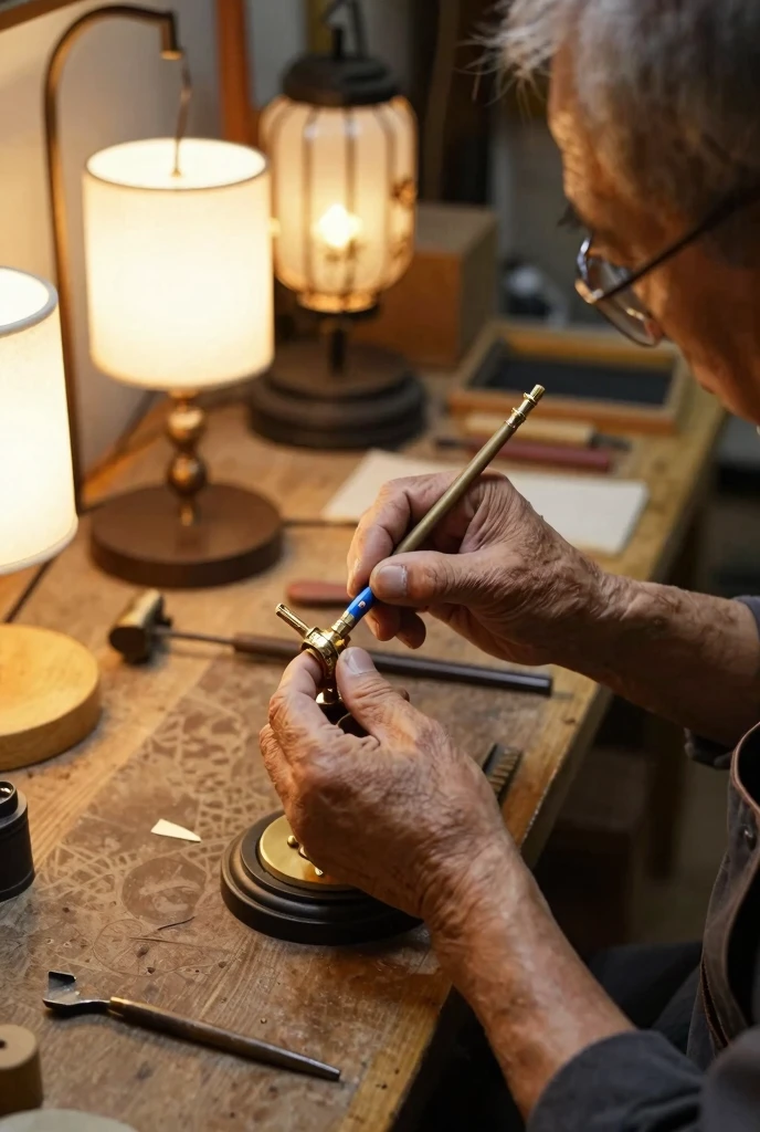 Master artisan crafting luxury lamps with traditional techniques
