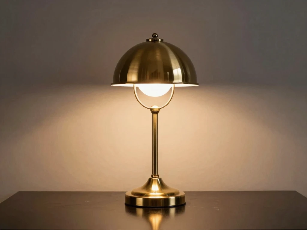Elegant brass table lamp with sculptural design and warm ambient lighting